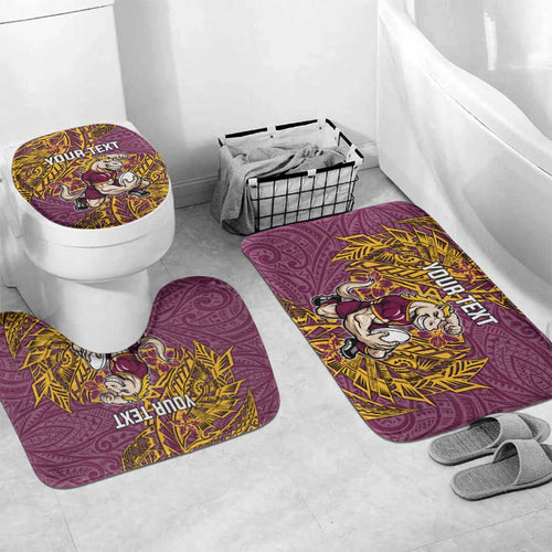 Personalised Brisbane Broncos Bathroom Set Polynesian Tribal Pattern With Rugby Horse Mascot Art