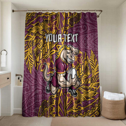 Personalised Brisbane Broncos Bathroom Set Polynesian Tribal Pattern With Rugby Horse Mascot Art