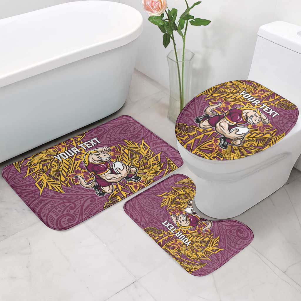 Personalised Brisbane Broncos Bathroom Set Polynesian Tribal Pattern With Rugby Horse Mascot Art