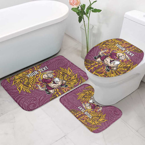 Personalised Brisbane Broncos Bathroom Set Polynesian Tribal Pattern With Rugby Horse Mascot Art