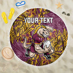 Personalised Brisbane Broncos Beach Blanket Polynesian Tribal Pattern With Rugby Horse Mascot Art