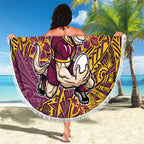 Personalised Brisbane Broncos Beach Blanket Polynesian Tribal Pattern With Rugby Horse Mascot Art