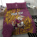Personalised Brisbane Broncos Bedding Set Polynesian Tribal Pattern With Rugby Horse Mascot Art