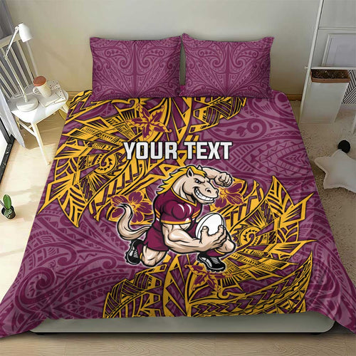 Personalised Brisbane Broncos Bedding Set Polynesian Tribal Pattern With Rugby Horse Mascot Art