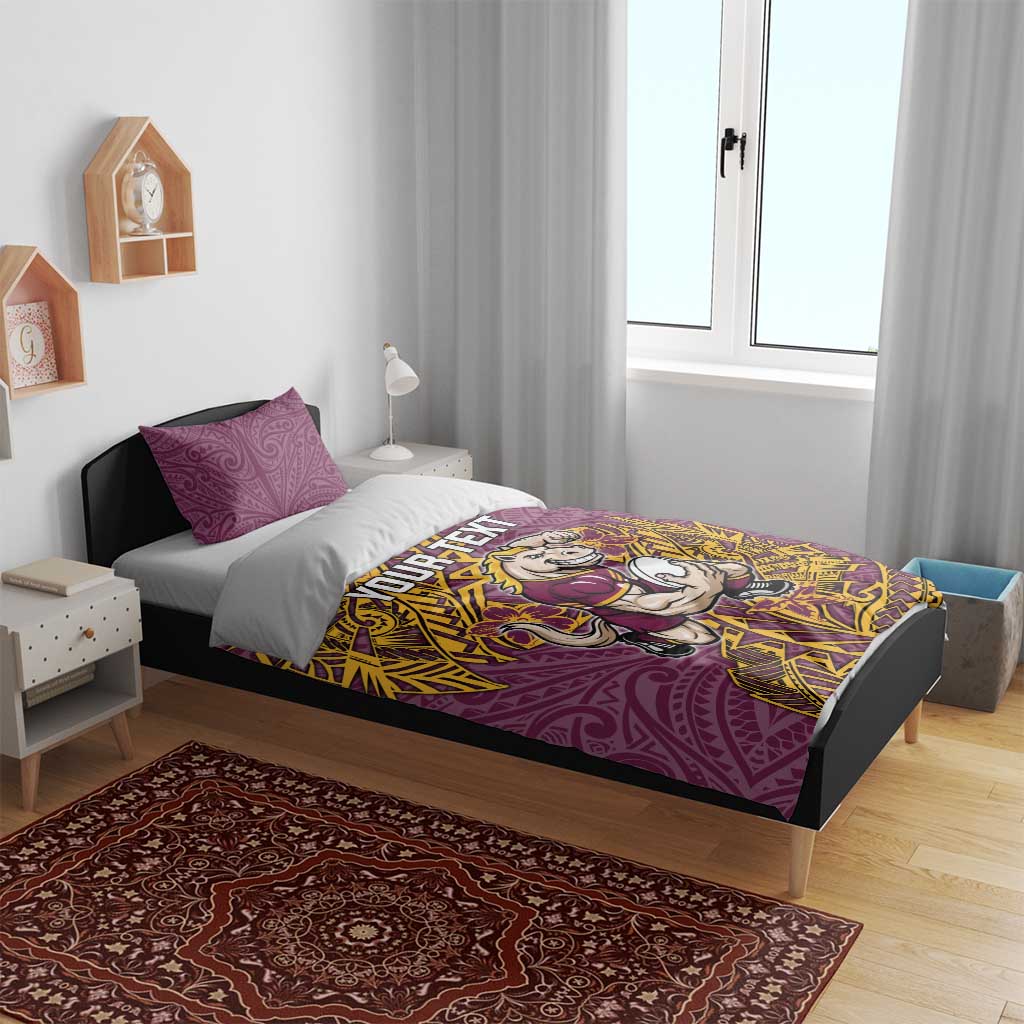 Personalised Brisbane Broncos Bedding Set Polynesian Tribal Pattern With Rugby Horse Mascot Art