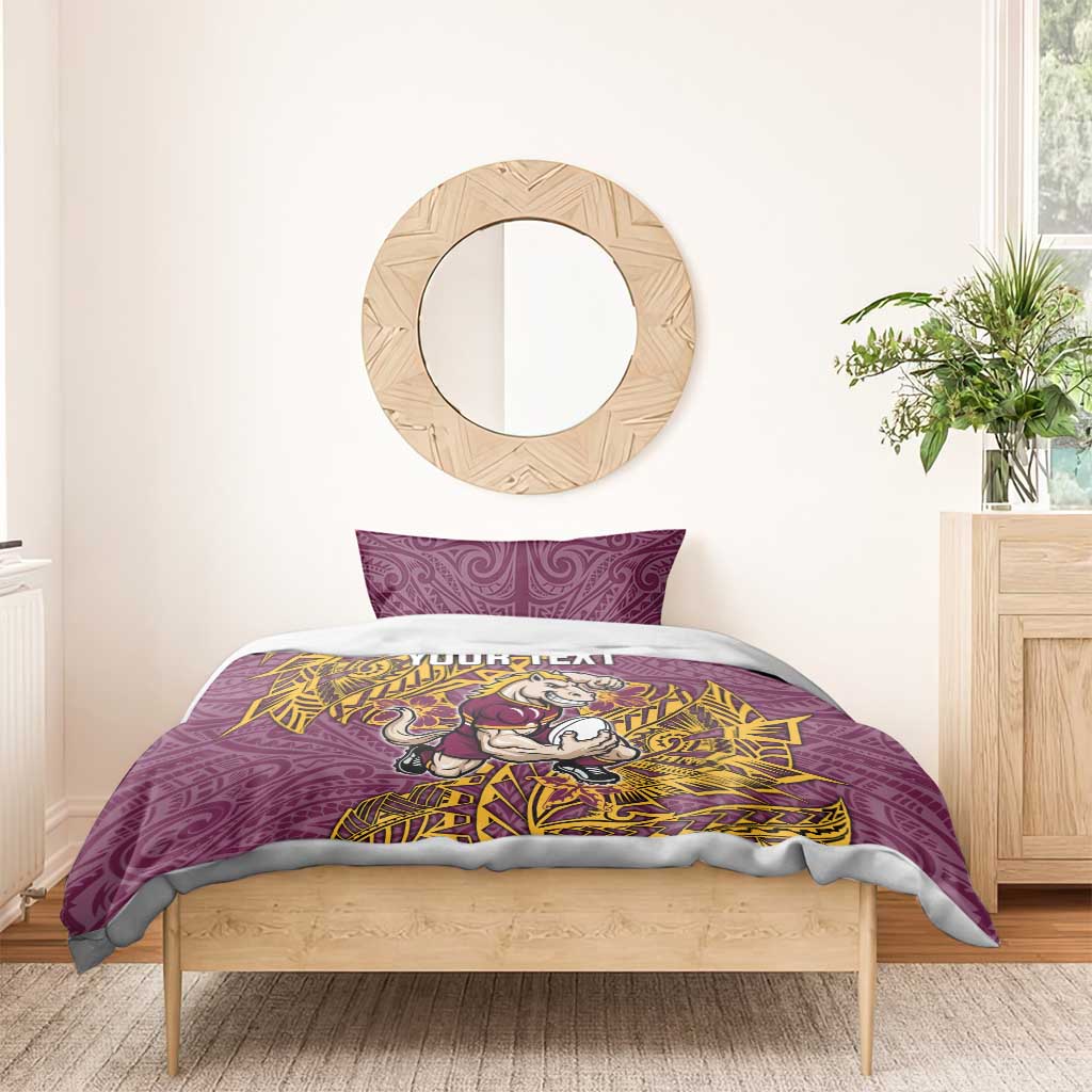 Personalised Brisbane Broncos Bedding Set Polynesian Tribal Pattern With Rugby Horse Mascot Art