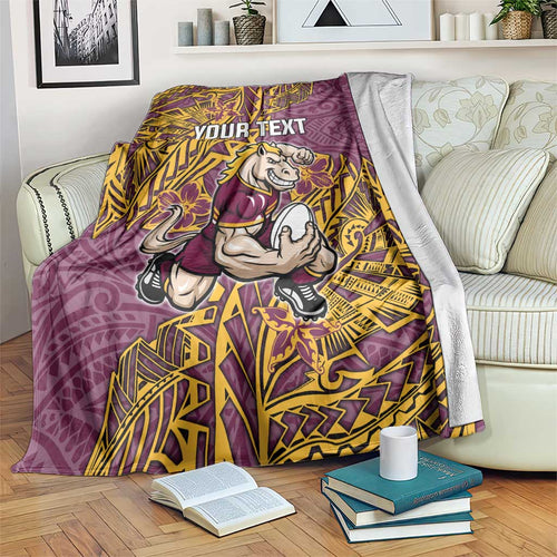 Personalised Brisbane Broncos Blanket Polynesian Tribal Pattern With Rugby Horse Mascot Art