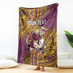 Personalised Brisbane Broncos Blanket Polynesian Tribal Pattern With Rugby Horse Mascot Art