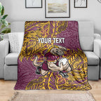 Personalised Brisbane Broncos Blanket Polynesian Tribal Pattern With Rugby Horse Mascot Art