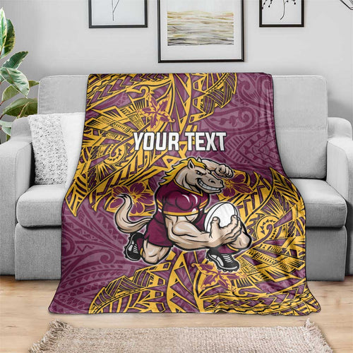 Personalised Brisbane Broncos Blanket Polynesian Tribal Pattern With Rugby Horse Mascot Art