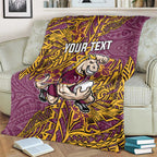Personalised Brisbane Broncos Blanket Polynesian Tribal Pattern With Rugby Horse Mascot Art