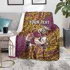 Personalised Brisbane Broncos Blanket Polynesian Tribal Pattern With Rugby Horse Mascot Art
