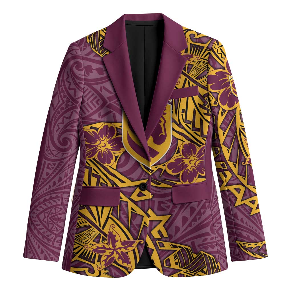 Personalised Brisbane Broncos Blazer Polynesian Tribal Pattern With Rugby Horse Mascot Art