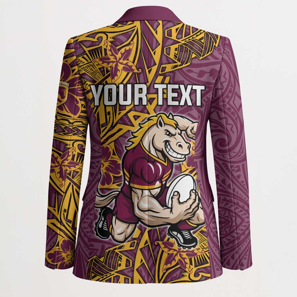 Personalised Brisbane Broncos Blazer Polynesian Tribal Pattern With Rugby Horse Mascot Art