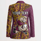 Personalised Brisbane Broncos Blazer Polynesian Tribal Pattern With Rugby Horse Mascot Art