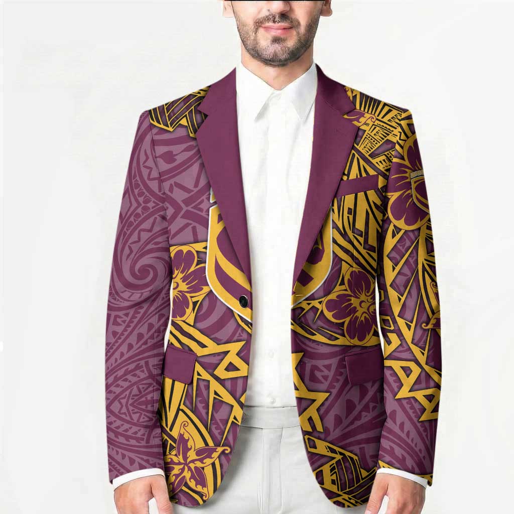 Personalised Brisbane Broncos Blazer Polynesian Tribal Pattern With Rugby Horse Mascot Art