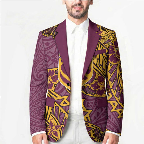 Personalised Brisbane Broncos Blazer Polynesian Tribal Pattern With Rugby Horse Mascot Art