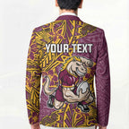 Personalised Brisbane Broncos Blazer Polynesian Tribal Pattern With Rugby Horse Mascot Art
