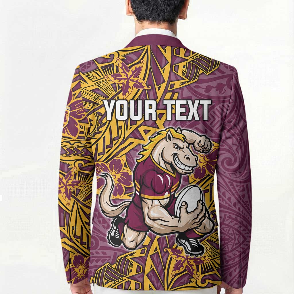 Personalised Brisbane Broncos Blazer Polynesian Tribal Pattern With Rugby Horse Mascot Art