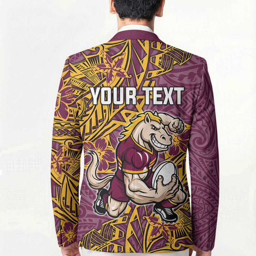 Personalised Brisbane Broncos Blazer Polynesian Tribal Pattern With Rugby Horse Mascot Art