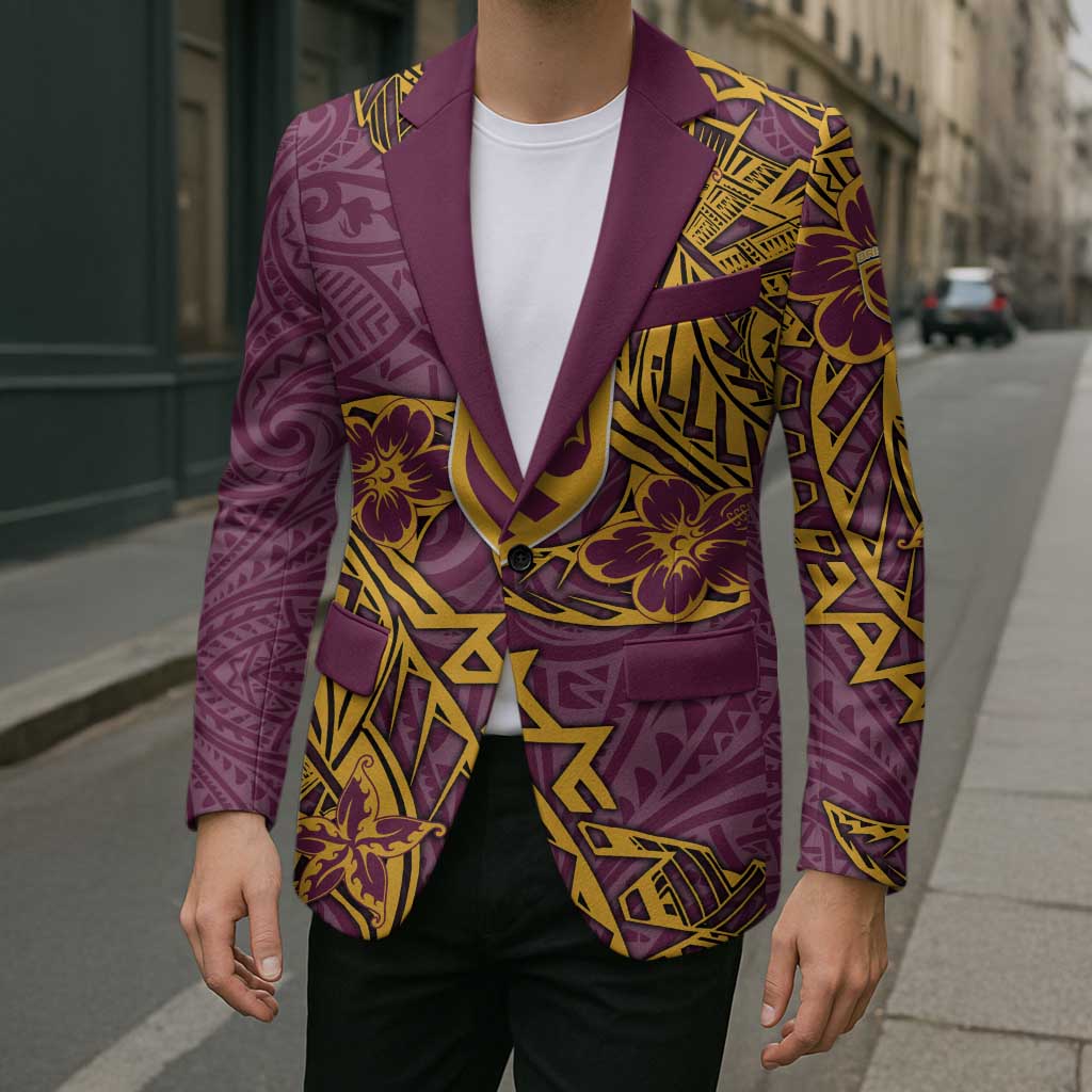 Personalised Brisbane Broncos Blazer Polynesian Tribal Pattern With Rugby Horse Mascot Art
