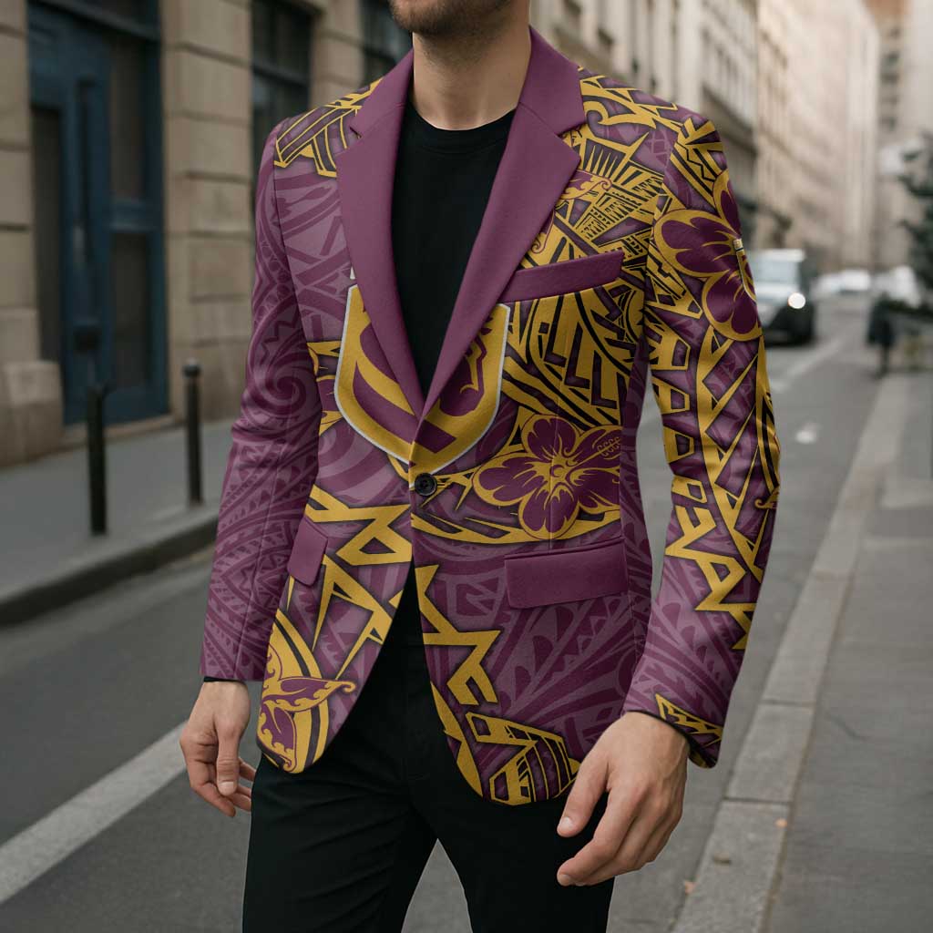 Personalised Brisbane Broncos Blazer Polynesian Tribal Pattern With Rugby Horse Mascot Art