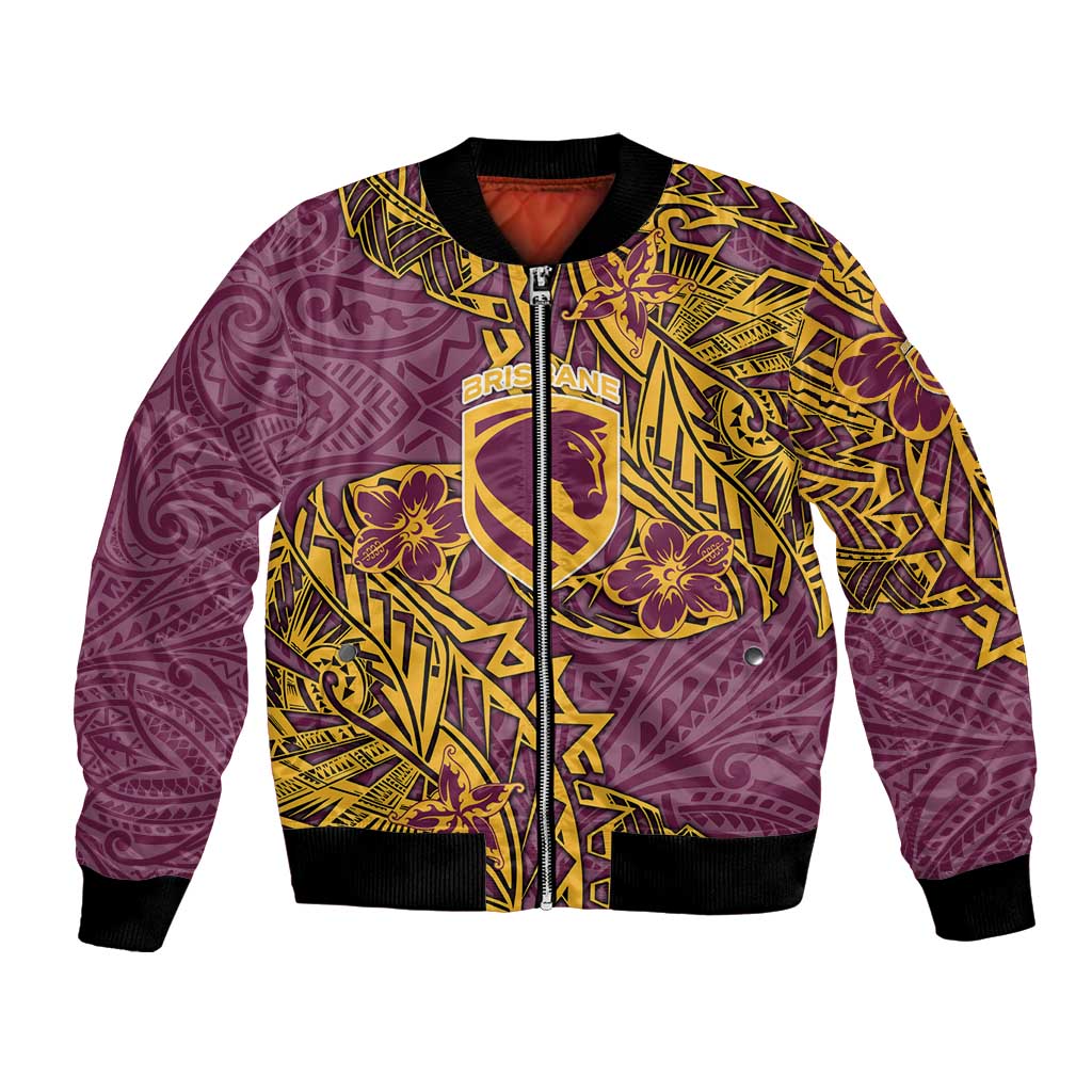 Personalised Brisbane Broncos Bomber Jacket Polynesian Tribal Pattern With Rugby Horse Mascot Art