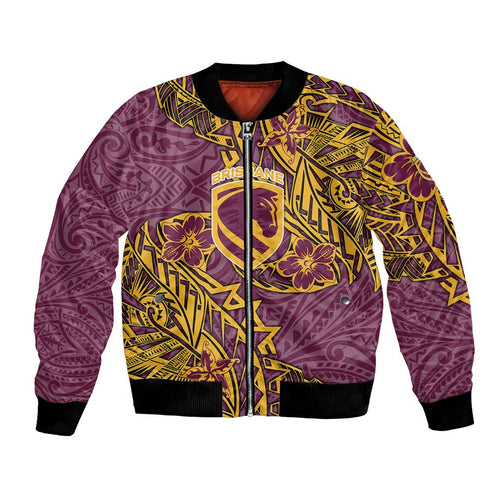 Personalised Brisbane Broncos Bomber Jacket Polynesian Tribal Pattern With Rugby Horse Mascot Art