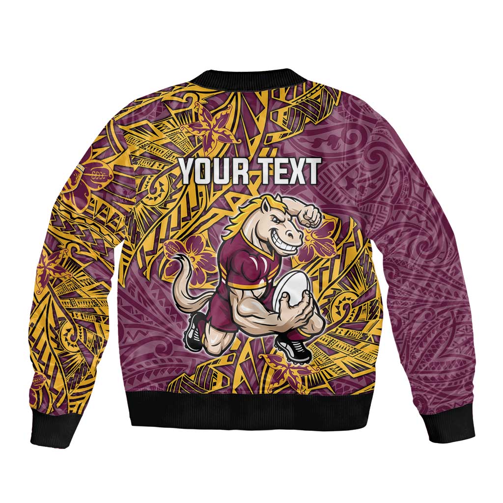 Personalised Brisbane Broncos Bomber Jacket Polynesian Tribal Pattern With Rugby Horse Mascot Art