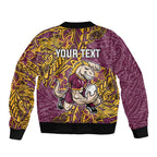 Personalised Brisbane Broncos Bomber Jacket Polynesian Tribal Pattern With Rugby Horse Mascot Art