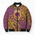 Personalised Brisbane Broncos Bomber Puffer Jacket Polynesian Tribal Pattern With Rugby Horse Mascot Art