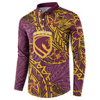 Personalised Brisbane Broncos Button Sweatshirt Polynesian Tribal Pattern With Rugby Horse Mascot Art
