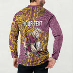 Personalised Brisbane Broncos Button Sweatshirt Polynesian Tribal Pattern With Rugby Horse Mascot Art