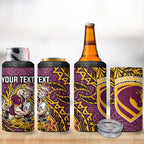 Personalised Brisbane Broncos 4 in 1 Can Cooler Tumbler Polynesian Tribal Pattern With Rugby Horse Mascot Art