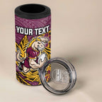 Personalised Brisbane Broncos 4 in 1 Can Cooler Tumbler Polynesian Tribal Pattern With Rugby Horse Mascot Art
