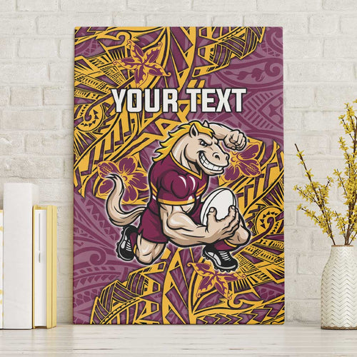 Personalised Brisbane Broncos Canvas Wall Art Polynesian Tribal Pattern With Rugby Horse Mascot Art