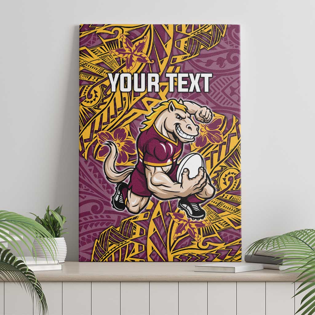 Personalised Brisbane Broncos Canvas Wall Art Polynesian Tribal Pattern With Rugby Horse Mascot Art
