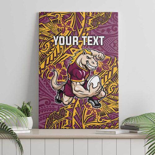 Personalised Brisbane Broncos Canvas Wall Art Polynesian Tribal Pattern With Rugby Horse Mascot Art