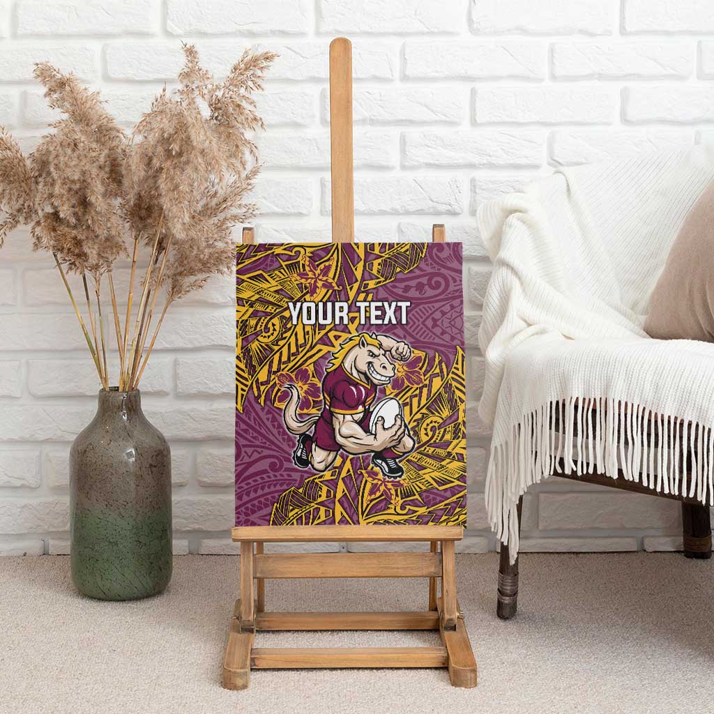 Personalised Brisbane Broncos Canvas Wall Art Polynesian Tribal Pattern With Rugby Horse Mascot Art