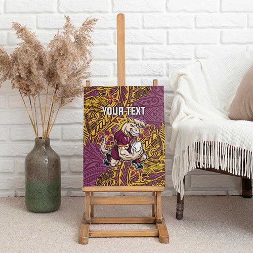 Personalised Brisbane Broncos Canvas Wall Art Polynesian Tribal Pattern With Rugby Horse Mascot Art