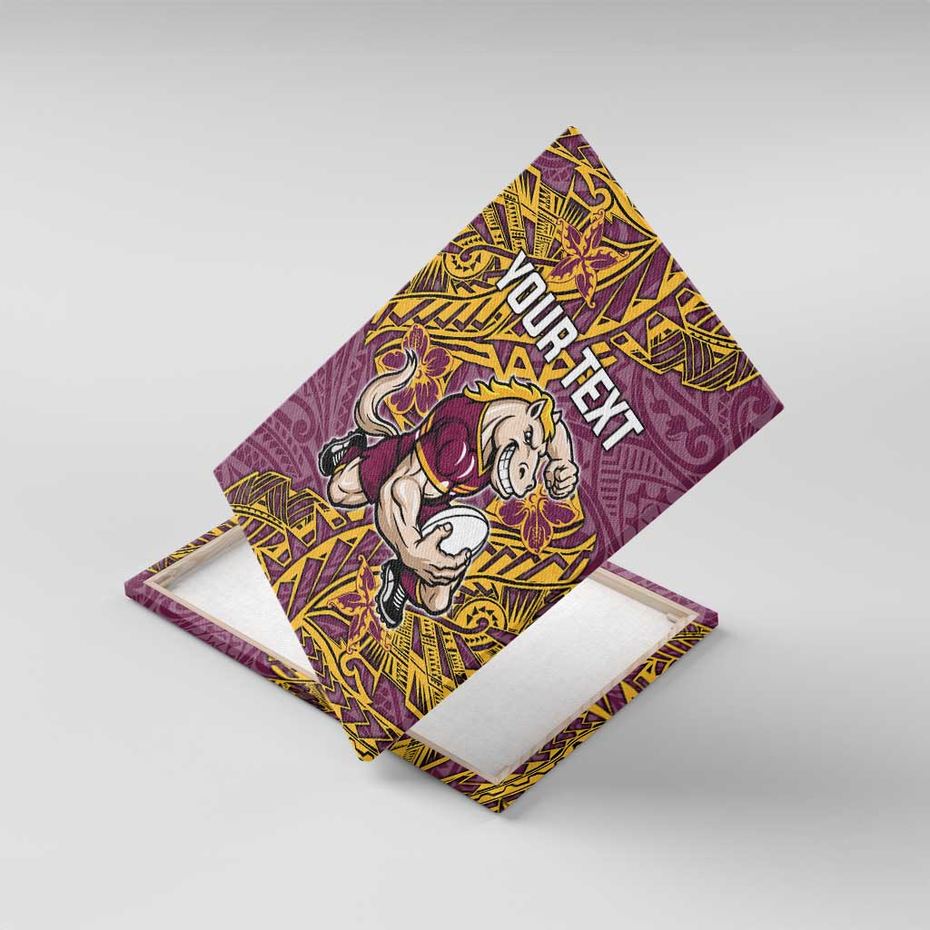 Personalised Brisbane Broncos Canvas Wall Art Polynesian Tribal Pattern With Rugby Horse Mascot Art