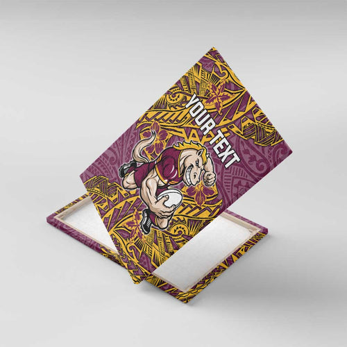 Personalised Brisbane Broncos Canvas Wall Art Polynesian Tribal Pattern With Rugby Horse Mascot Art