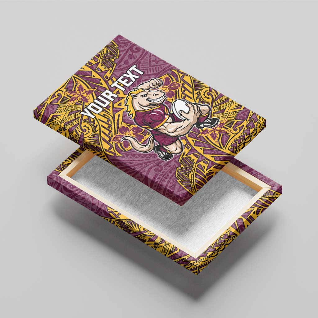 Personalised Brisbane Broncos Canvas Wall Art Polynesian Tribal Pattern With Rugby Horse Mascot Art