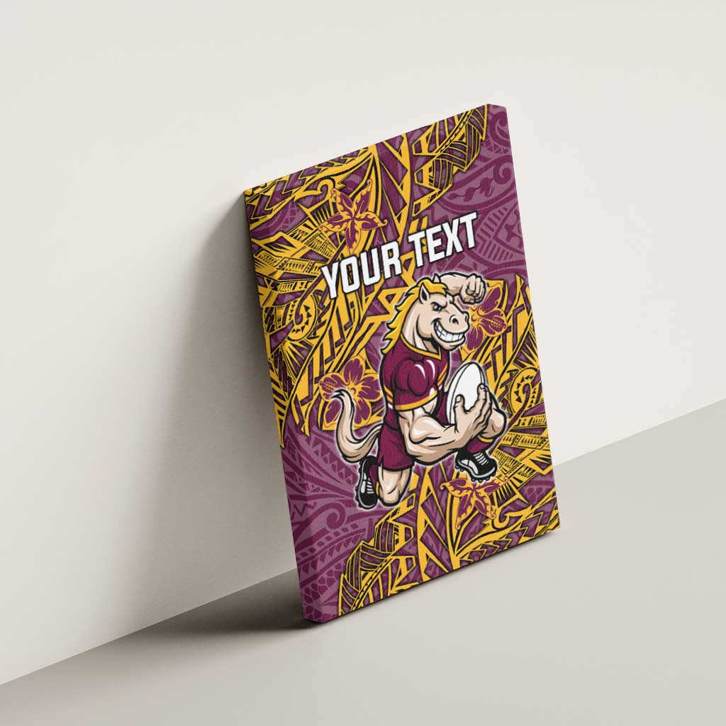 Personalised Brisbane Broncos Canvas Wall Art Polynesian Tribal Pattern With Rugby Horse Mascot Art