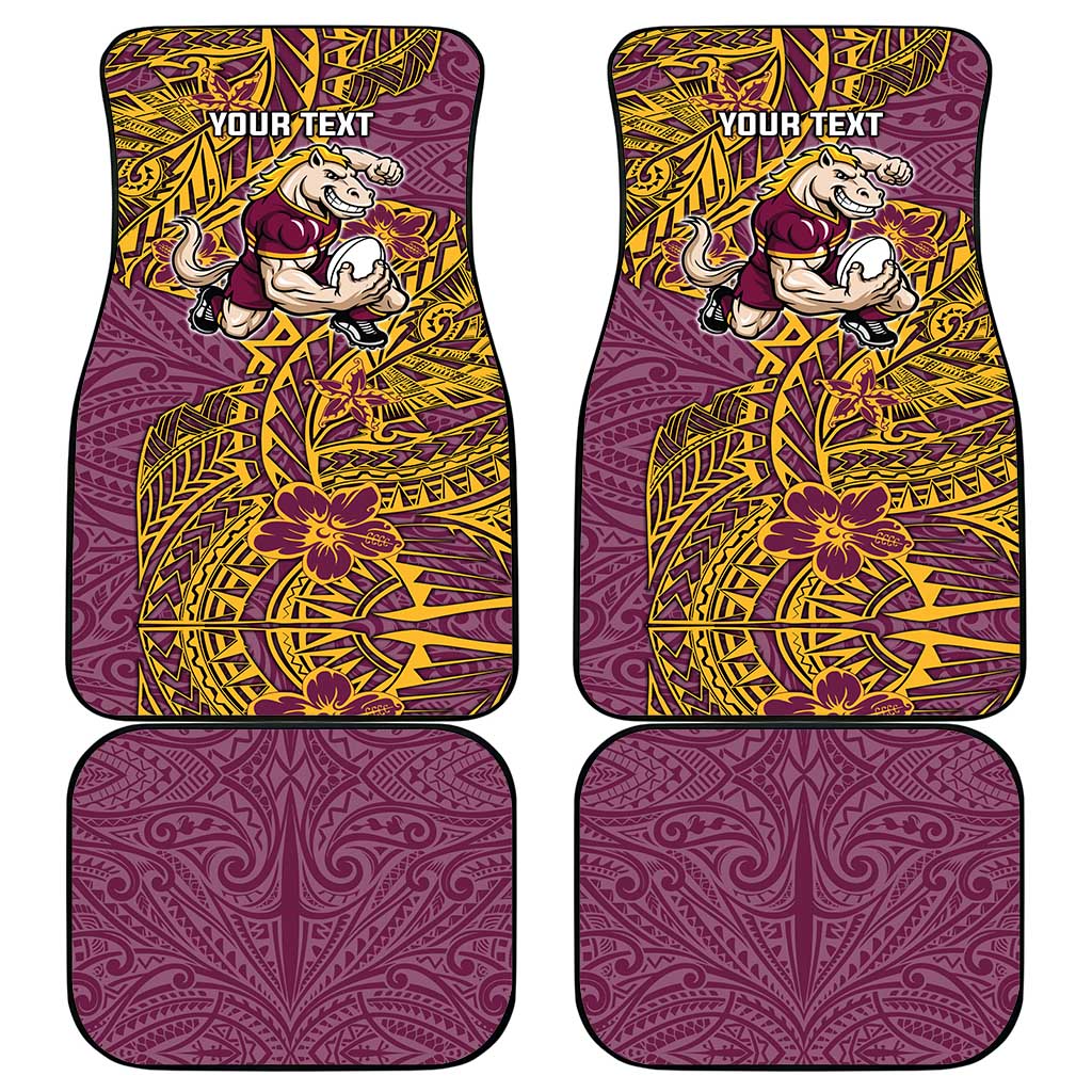 Personalised Brisbane Broncos Car Mats Polynesian Tribal Pattern With Rugby Horse Mascot Art
