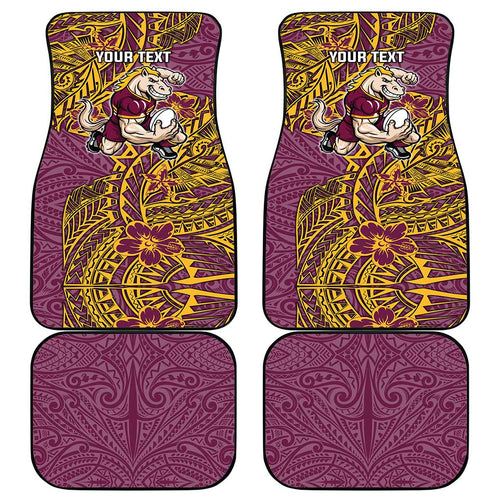 Personalised Brisbane Broncos Car Mats Polynesian Tribal Pattern With Rugby Horse Mascot Art