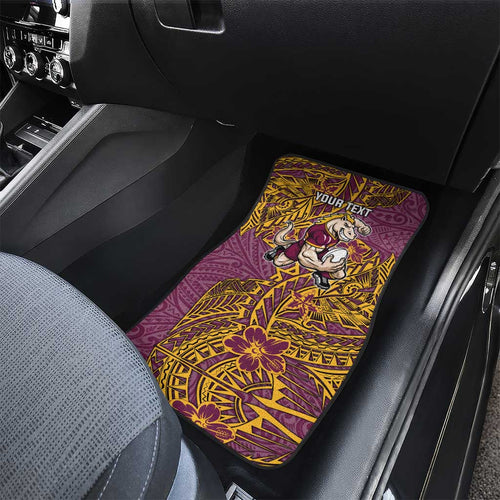 Personalised Brisbane Broncos Car Mats Polynesian Tribal Pattern With Rugby Horse Mascot Art