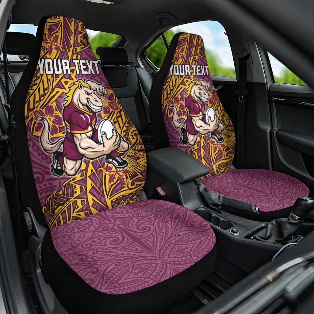 Personalised Brisbane Broncos Car Seat Cover Polynesian Tribal Pattern With Rugby Horse Mascot Art