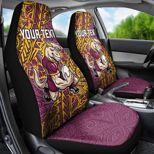 Personalised Brisbane Broncos Car Seat Cover Polynesian Tribal Pattern With Rugby Horse Mascot Art