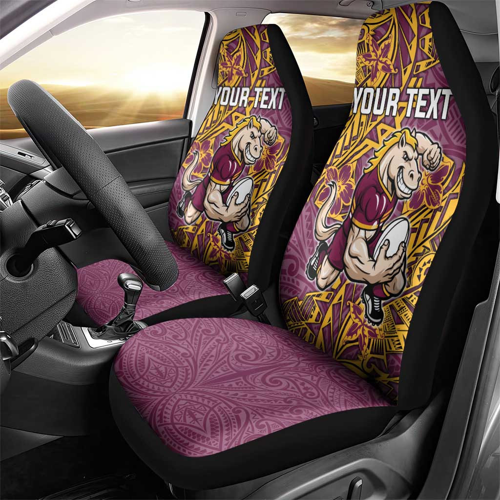Personalised Brisbane Broncos Car Seat Cover Polynesian Tribal Pattern With Rugby Horse Mascot Art